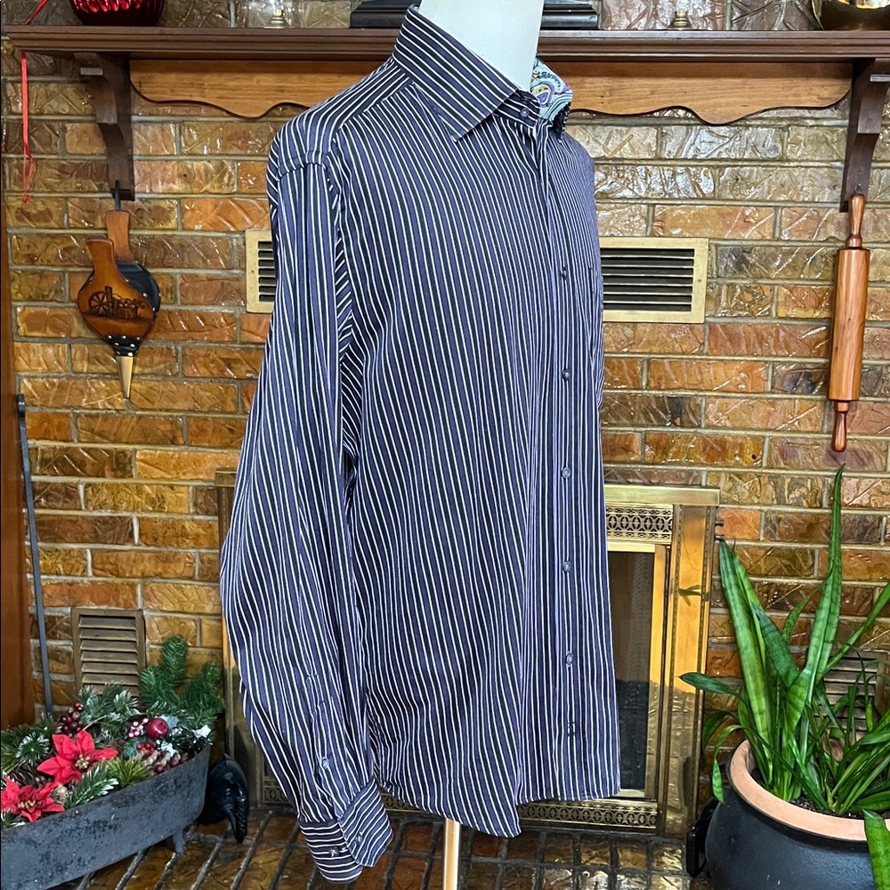 -Bugatchi Uomo Black w/Purple & Grey Button-Down w/Flip Cuffs & Collar L/S Sz XL - Picture 9 of 14